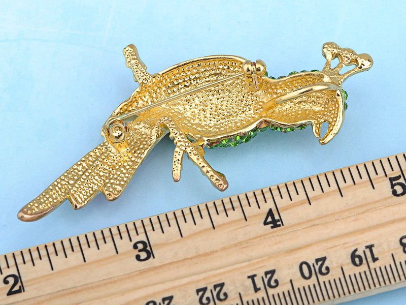 [Australia] - Alilang Golden Tone Green Rhinestones Enamel Tropical Parrot Bird Brooch Pin 