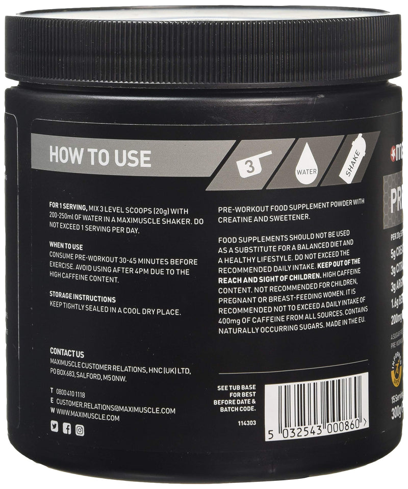 [Australia] - Maximuscle Pre-Workout | Sugar-Free Energy and Performance Boosting Sports Drink for Endurance and Recovery | Pink Lemonade, 300g - 16 Servings 