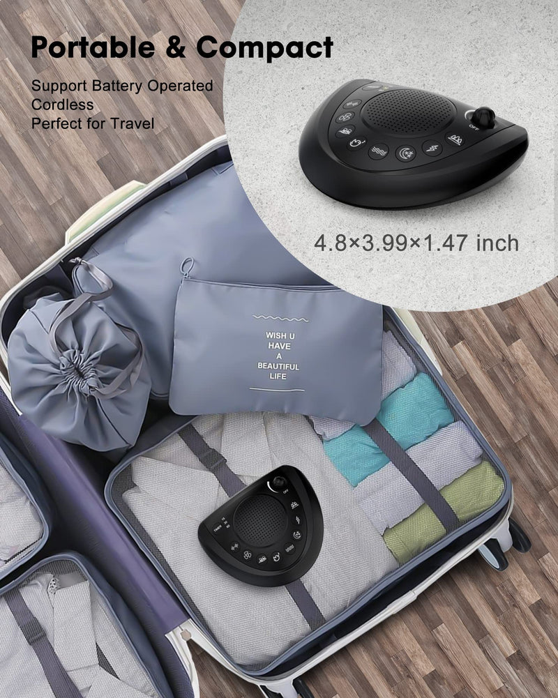 [Australia] - White Noise Machine – Portable Sound Machine Sleep Therapy with 24 Non Looping Natural Soothing Sounds, Memory Function, Auto-Off Timer, 2 USB Charger, Headphone Jack for Adults Baby Kids Travel Upgraded Black 
