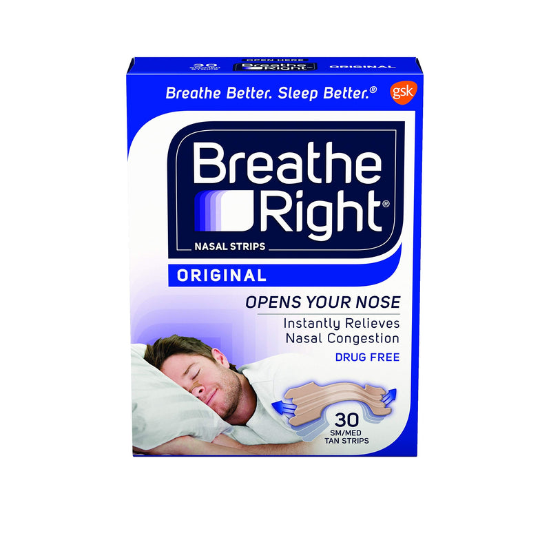 [Australia] - Breathe Right Original Tan Small/Medium Drug-Free Nasal Strips for Nasal Congestion Relief 30 Count (Pack of 2) 