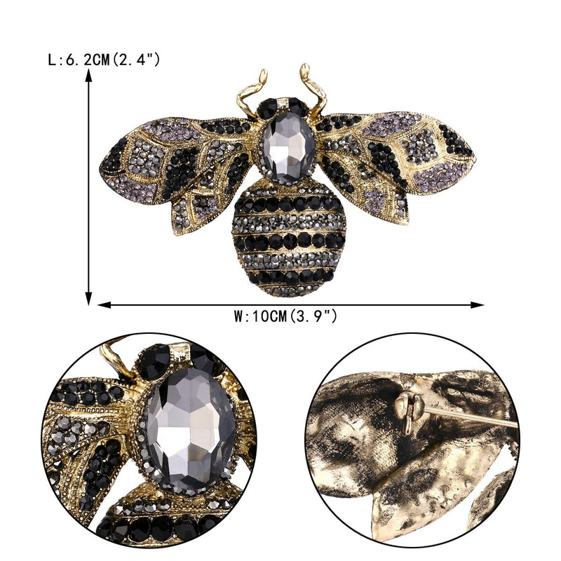 [Australia] - EVER FAITH Rhinestone Crystal Honeybee Insect Brooch Gold-Tone Black 