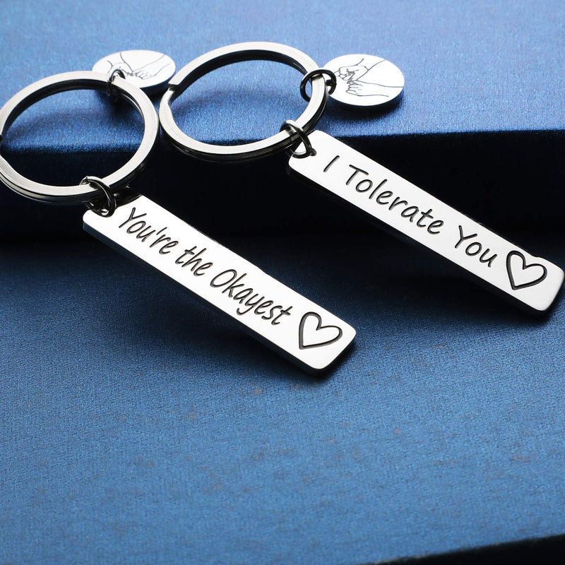 [Australia] - Friend Gifts Keychain Friendship Gifts Keychain Set - 2 PCS BFF Friends Jewelry I Tolerate You/You're The Okayest Funny Couple Keychain Gift for BFF Boyfriend (I Tolerate You Okayest-KR) 