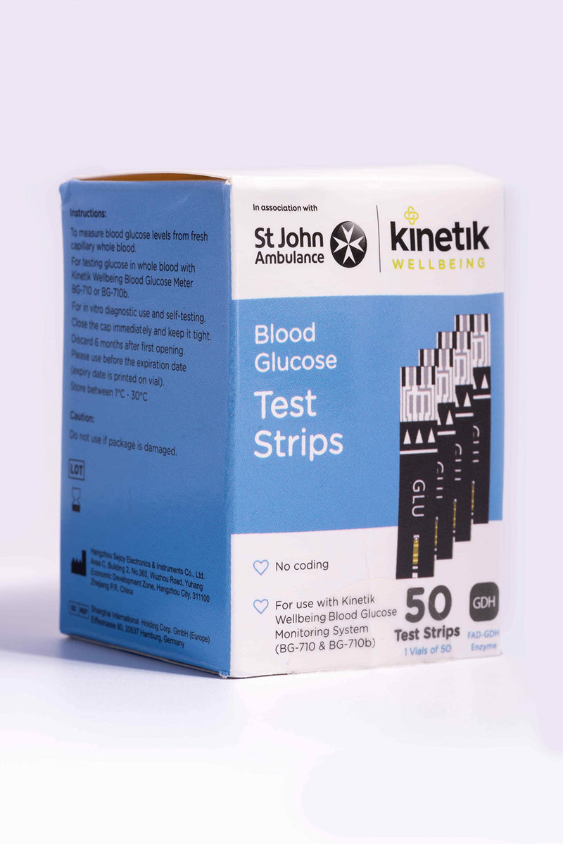 [Australia] - Kinetik Wellbeing Blood Glucose Test Strips (Pack of 50) – Used by The NHS – in Association with St John Ambulance – Test Strips Available on Prescription 