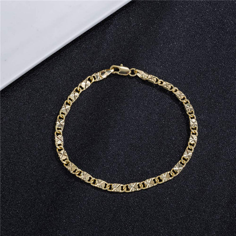 [Australia] - kelistom 14k White Gold Plated 4mm Flat Diamond Cut Star Link Chain Anklet, Ankle Bracelet for Women Men 9 10 11 inches 14k-gold-plated 11.0 Inches 