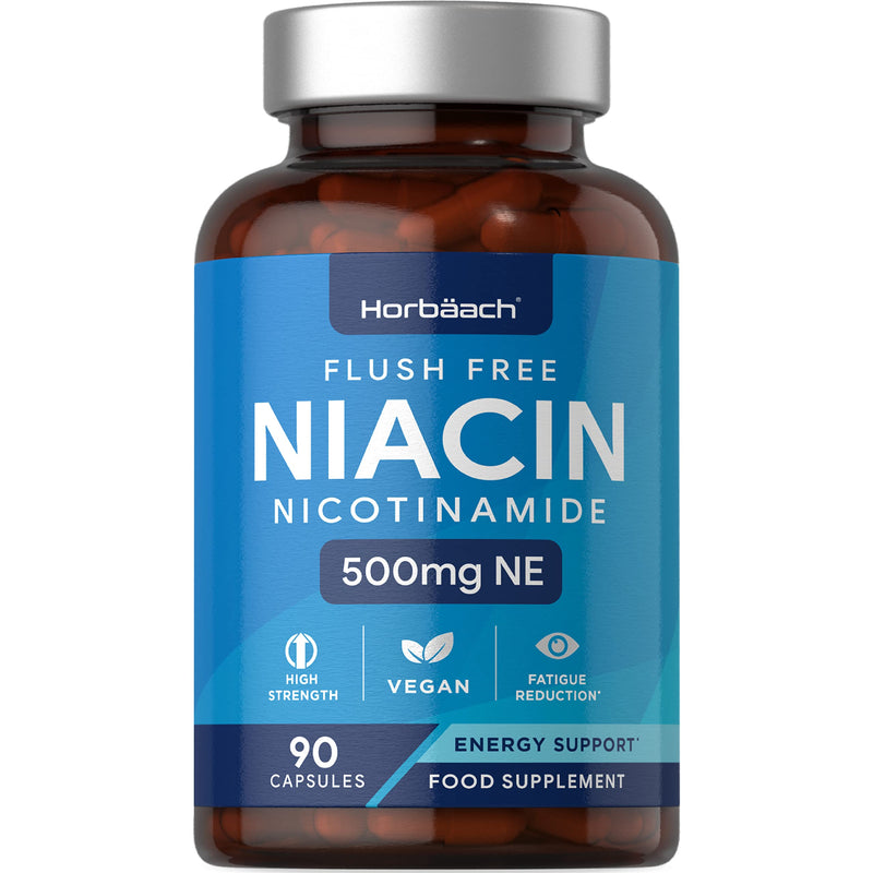 [Australia] - Vitamin B3 Niacin 500mg | 90 Vegan Capsules | Flush Free Nicotinamide Supplement | Reduction of Tiredness & Fatigue | No Artificial Preservatives | by Horbaach 