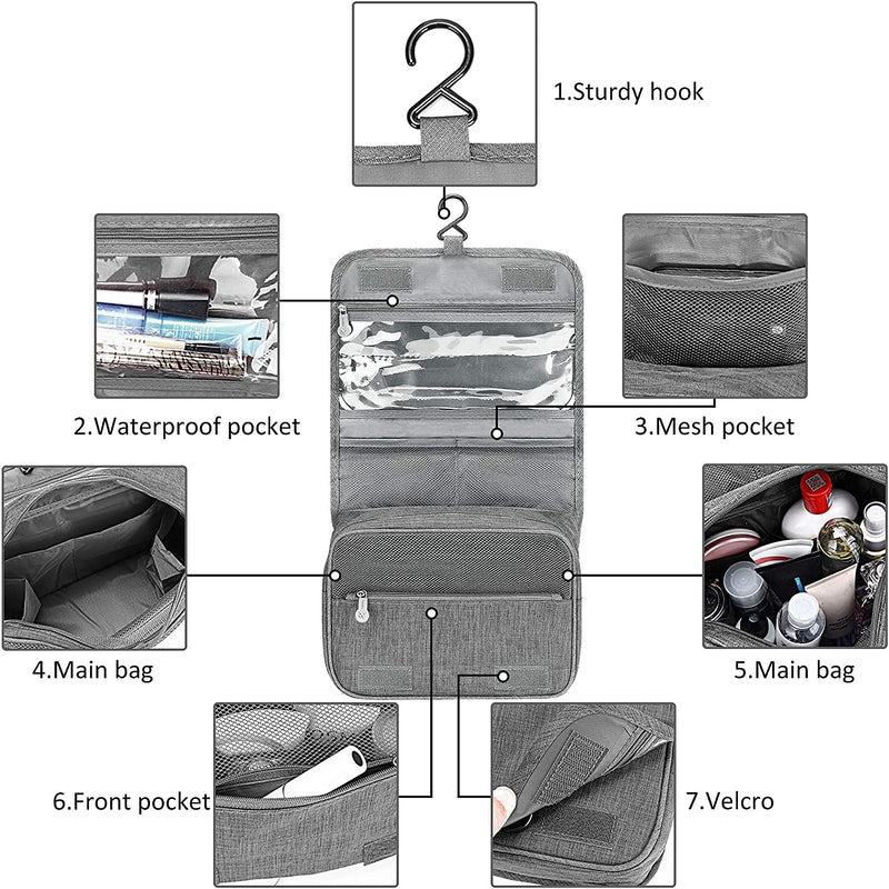 [Australia] - Acopton Portable Hanging Travel Toiletry Bag for Men and Womens Waterproof Bathrooom Shower Bag Multifunctional Cosmetic Makeup Organzier (Gray) Gray 