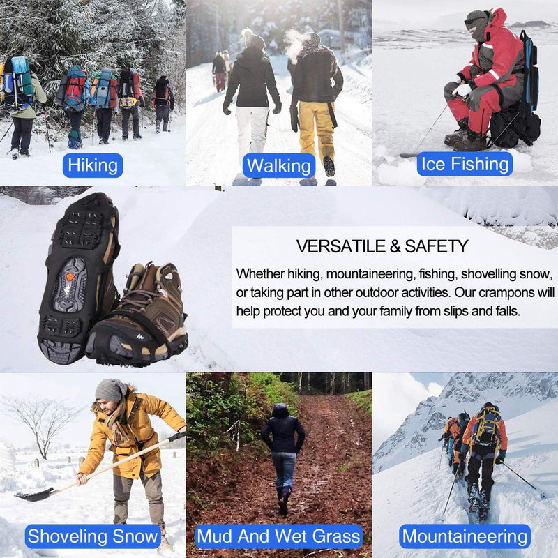 [Australia] - JSHANMEI Ice Cleats Walk Traction Cleats Snow Cleats for Boots Shoes Men Women Anti Slip 24 Spikes Crampons Shoes Ice Traction Cleats with velcro strap Small 