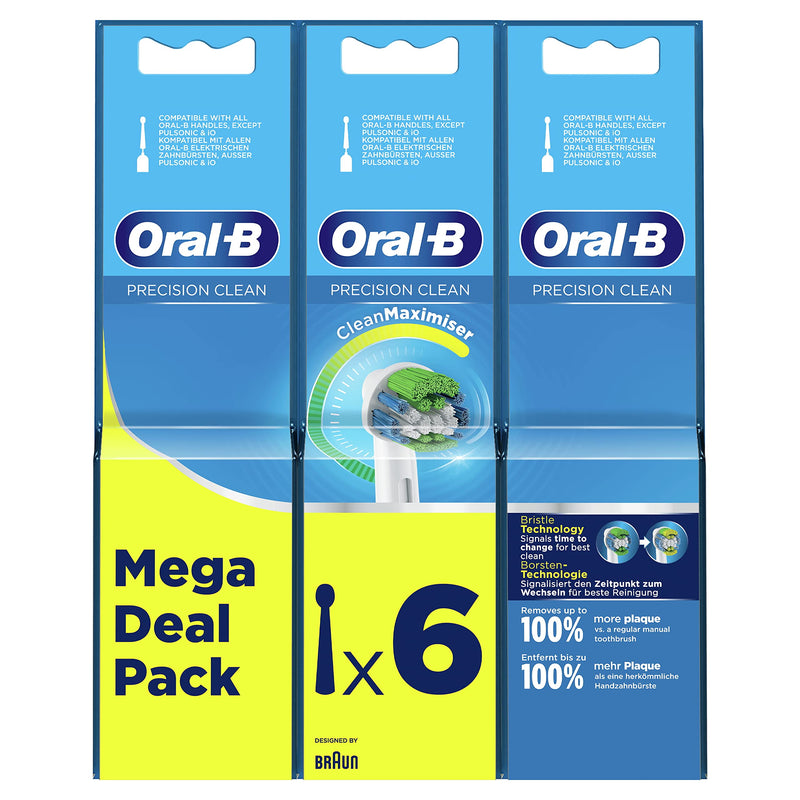 [Australia] - Oral-B Precision Clean Electric Toothbrush Head with CleanMaximiser Technology, Excess Plaque Remover, White, Pack of 6 Toothbrush Heads 