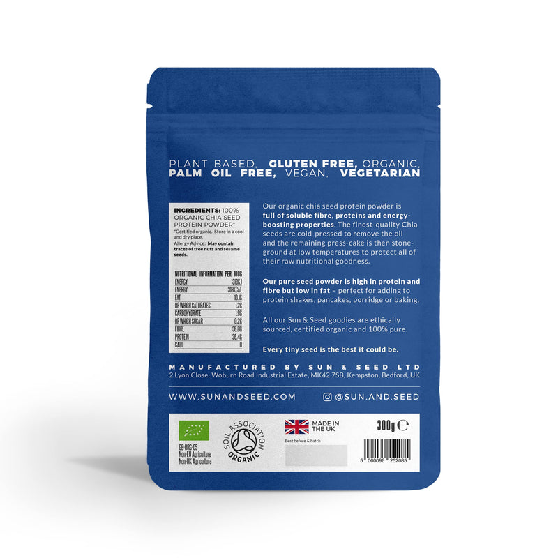 [Australia] - Organic Chia Seed Protein Powder by Sun & Seed - 300g - High in Fibre - Flour Alternative - Plant Based Protein Powder - Made from 100% Organic Chia Seeds - Vegan Friendly 