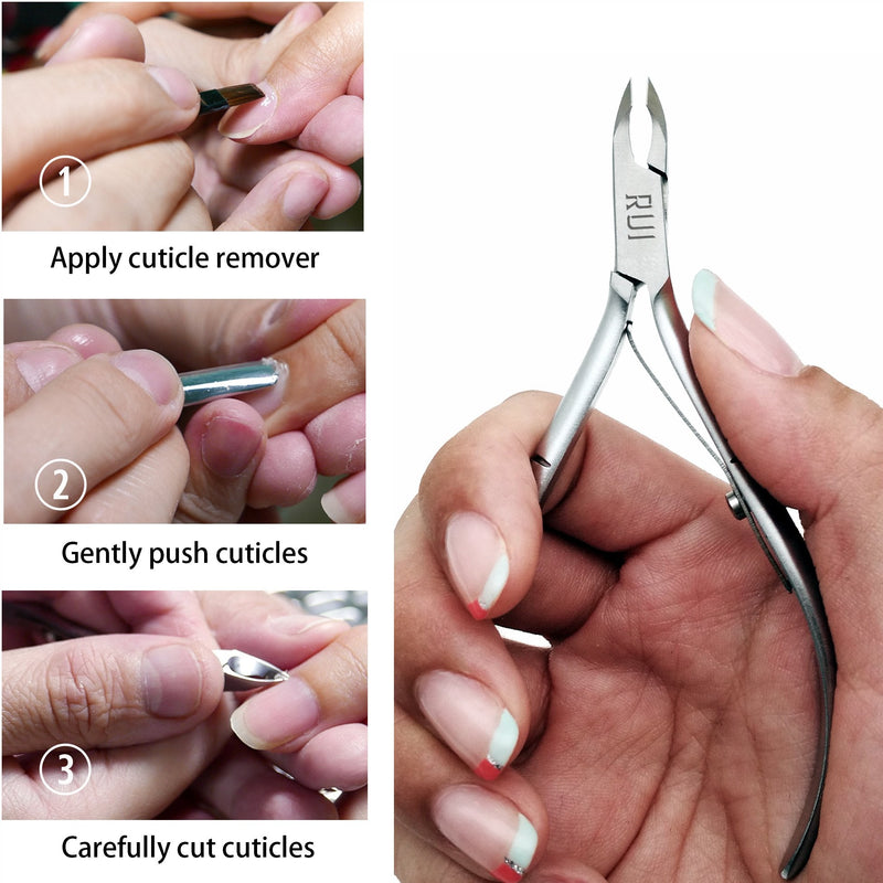 [Australia] - Rui Smiths Professional Cuticle Nippers | Precision Surgical-Grade Stainless Steel Cuticle Trimmer, French Handle D01 (Single Spring 4mm Jaw) Single Spring 4mm Jaw 