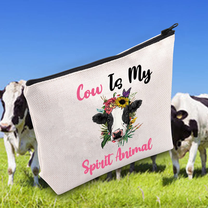[Australia] - LEVLO Funny Cow Cosmetic Make Up Bag Cow Lover Inspired Gift Cow Is My Spirit Animal Makeup Zipper Pouch Bag For Women Girls, Cow Spirit Animal, L, 