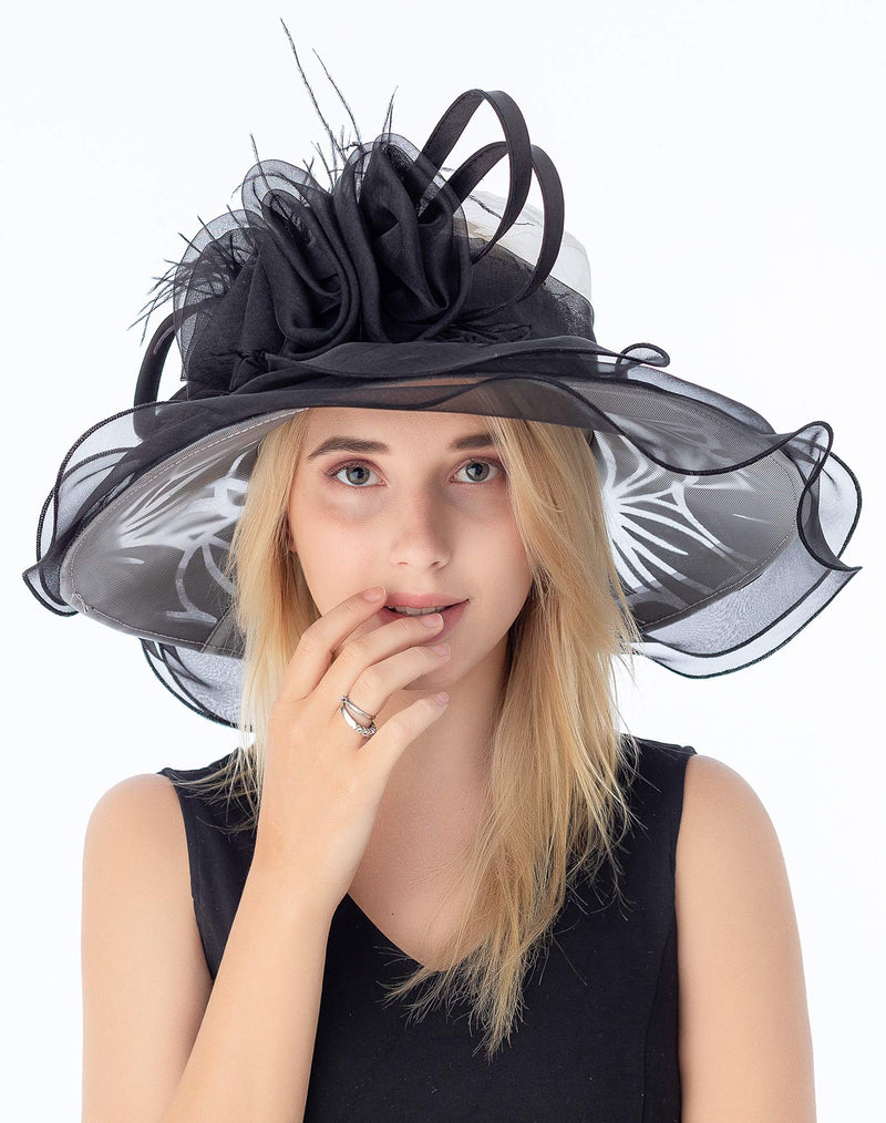 [Australia] - Fascinator for Women Organza Church Kentucky Derby Hat Bridal Tea Party Wedding Hats Black 