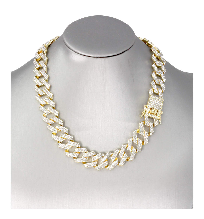 [Australia] - Ice on Blast! Bling'ed Out Hip Hop Rolly Looks with Ice on Watch Trim and Band with Matching Zig Zag Bling'ed Out Necklace Sets - ZZ Necklace Sets ST10328 Gold/Gold 