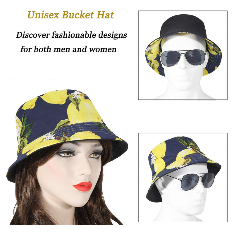 [Australia] - ZLYC Unisex Cute Print Bucket Hat Summer Fisherman Cap (Lemon) 