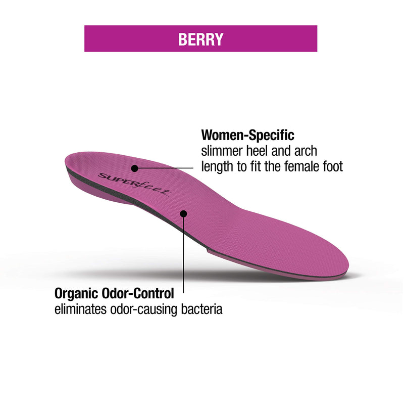 [Australia] - Superfeet BERRY Women's Comfort High Arch Support and Forefoot Cushion, Orthotic Shoe Inserts for Anti-fatigue, Womens, Berry B: 4.5-6 US Womens 