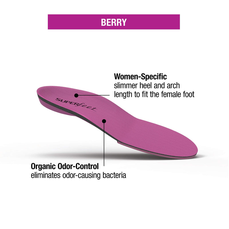 [Australia] - Superfeet BERRY Women's Comfort Medium Arch Support and Forefoot Cushion, Womens, Berry 8.5-10 Women 