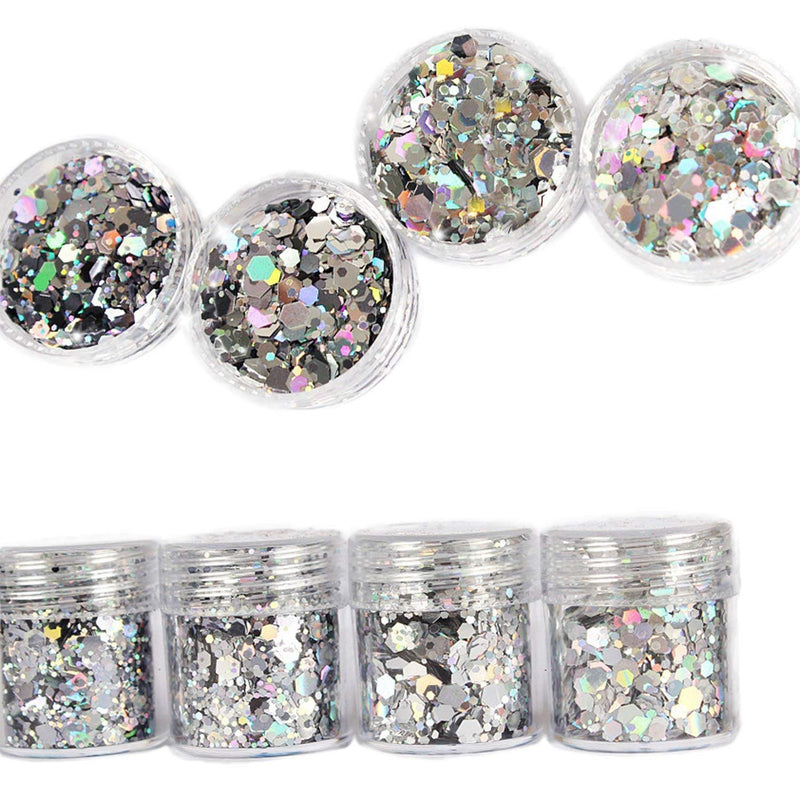 [Australia] - COKOHAPPY 8 Boxes Gold Silver Body Chunky Glitter Makeup, Holographic Flake Cosmetic Sequins Glitter, Ultra-thin Nail Art Iridescent Sparkle Mixed Glitter for Face Eye Hair 