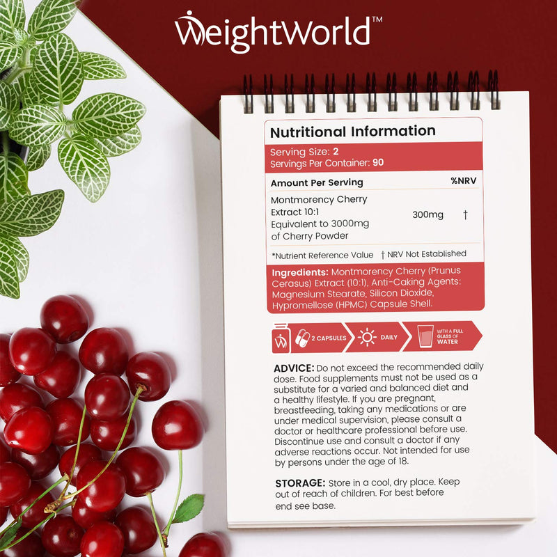 [Australia] - Montmorency Cherry Capsules 3000mg - 180 Tart Cherry Capsules (3 Months Supply) - Vegan & Natural Tart Cherry Extract Supplement for Men & Women - Gluten Free & Non-GMO - Made in The UK 