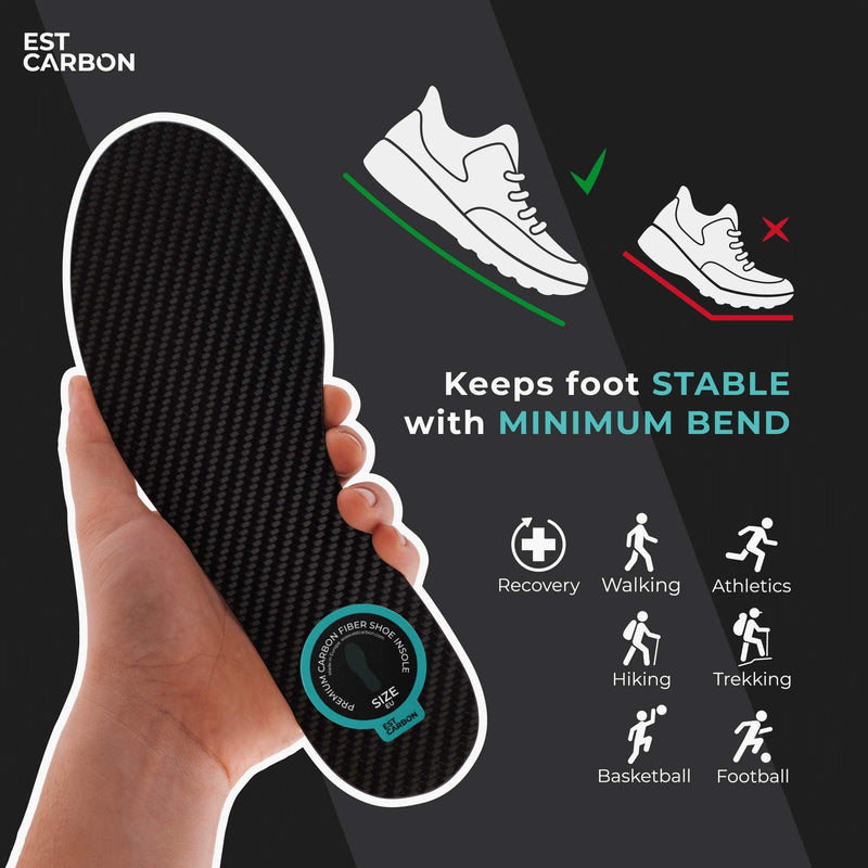[Australia] - Narrow Carbon Fiber Insole, 1Piece, Shoe Insert, Rigid - Strong Ortho - Shoe Stiffener Insert Best for Foot Arthritis, Turf Toe, Hallux Limitus, Hallux Rigidus, Mortons Toe - EU36 234mm 9.21 Inch, Women's Size 8, Men's 7 