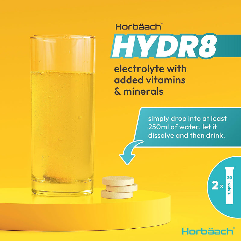 [Australia] - Hydration Tablets with Electrolytes | 2 Pack | 40 Multivitamin Effervescent Tablets | with Vitamin B1, B2, B6 and Minerals | Lemon Flavour | Vegetarian & Vegan | by Horbaach 