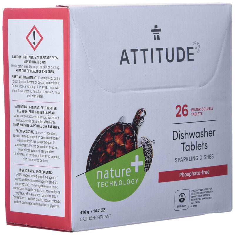 [Australia] - ATTITUDE Dishwasher Tablets, Water-soluble Plant- and Mineral-Based Effective Formula, Phosphate-free, Vegan and Cruelty-free, Unscented, 26 Count 