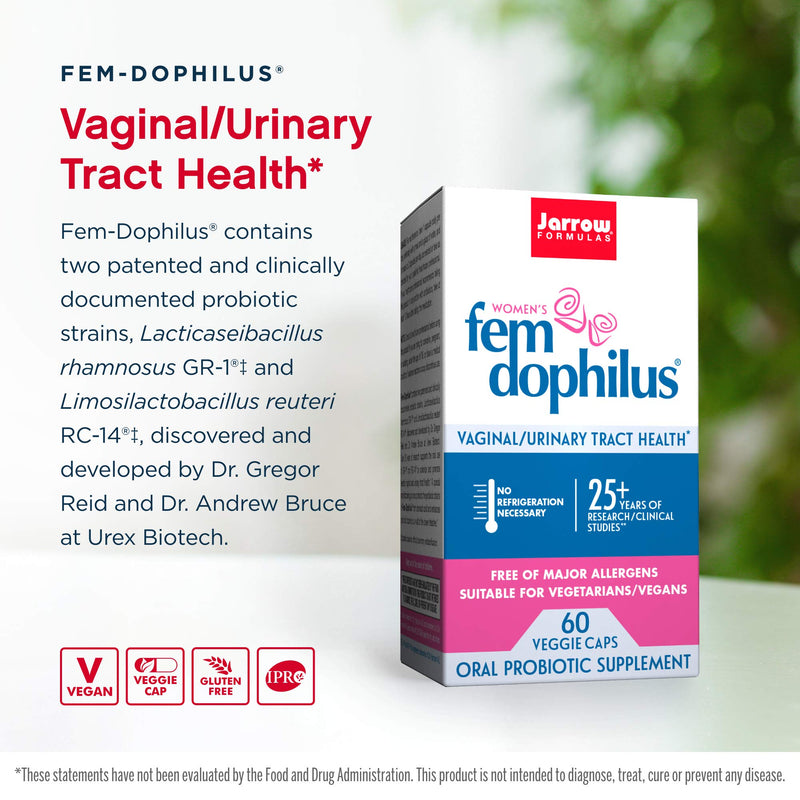 [Australia] - Jarrow Formulas Fem-Dophilus - 1 Billion Organisms Per Serving - 60 Veggie Capsules - Women’s Probiotic - Urinary Tract Health - Up to 60 Servings 1 Billion CFU 60 Count (Pack of 1) 