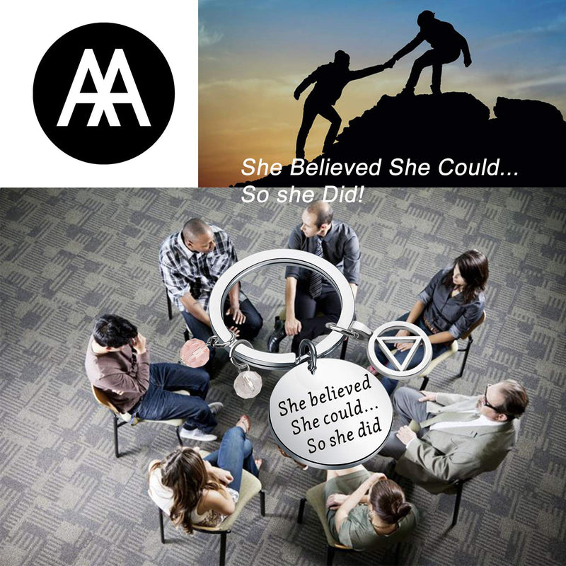 [Australia] - TIIMG Recovery Gift Sobriety Gift AA Gift Sober Recovery Jewelry AA Jewelry She Believed She Could So She Did Sobriety Keychain Alcoholics Anonymous Gifts She Believed AA 