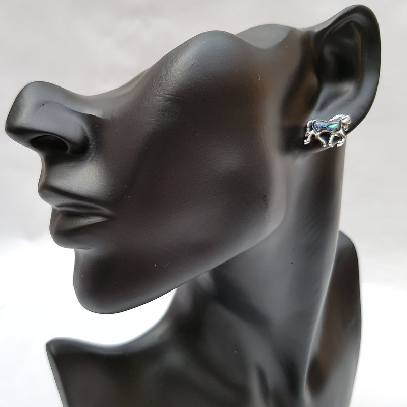 [Australia] - Kiara Jewellery Horse Stud Earrings Inlaid With Natural Greenish Blue Paua Abalone Shell Non Tarnish Silver Colour Hypoallergenic Rhodium plated. 