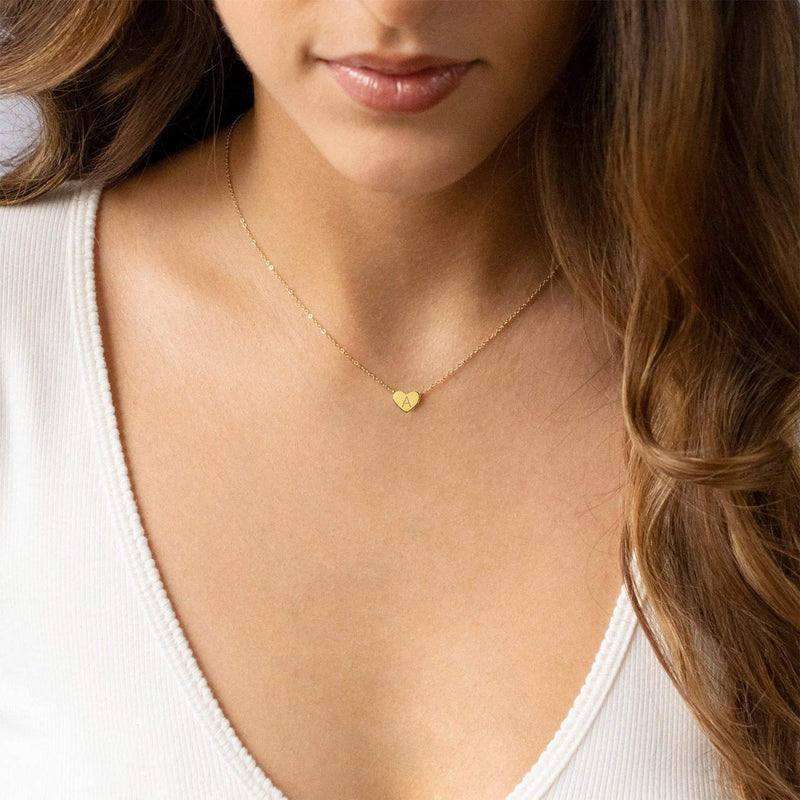 [Australia] - Tiny Gold Initial Necklaces - 14K Gold Filled Letter Heart Necklace, Gift for Women Girls A 