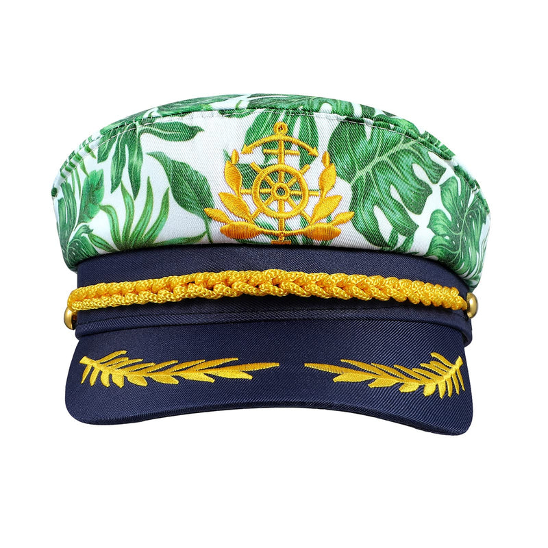 [Australia] - SOIMISS Yacht Hat Adult Captain Hat Monstera Leaf Print Sailor Cap Navy Costume Admiral Cap Party Boat Ship Sailor Hat Men Women Unisex Kids 