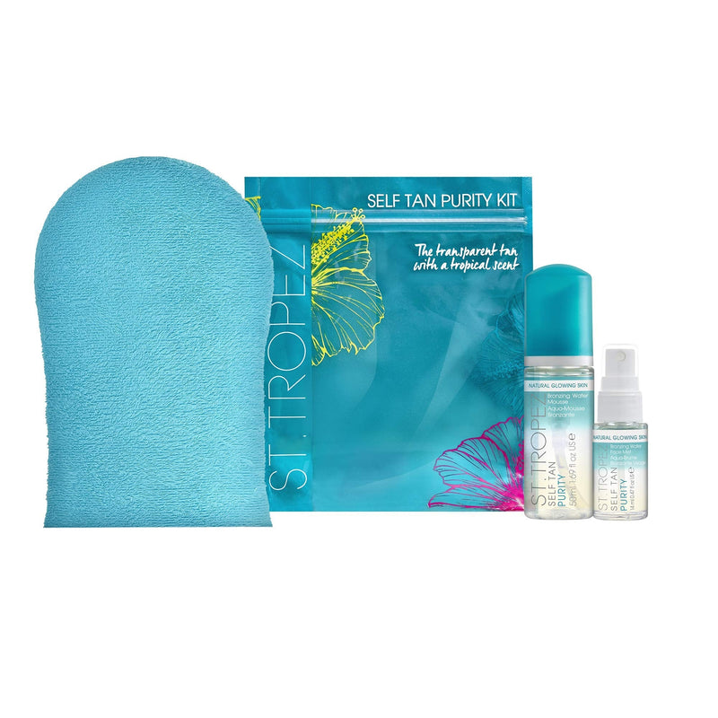 [Australia] - St. Tropez Fake Tan, Self Tan Purity Tanning Water Starter Kit, Beauty Gift for Her with Travel Size Tanning Water Mousse, Tanning Face Mist and Tan Applicator Mitt 
