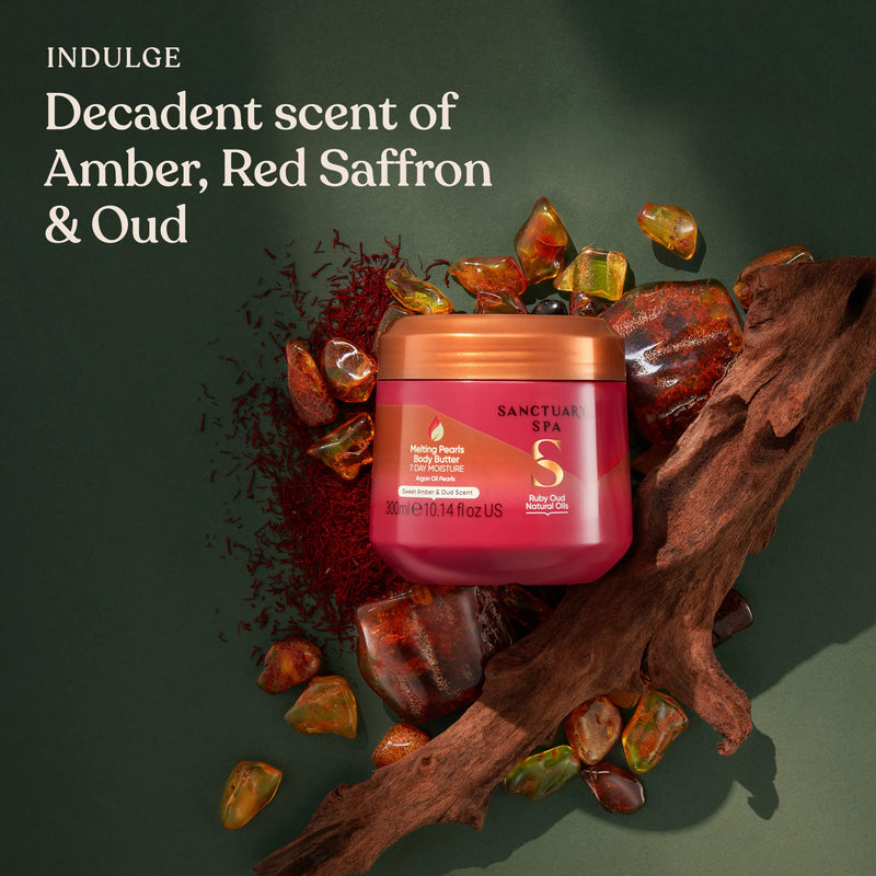 [Australia] - Sanctuary Spa Ruby Oud Melting Pearl Body Butter with Shea Butter & Argan Oil, No Mineral Oil, Cruelty Free & Vegan Body Moisturiser for Women, 300g 