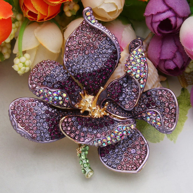 [Australia] - EVER FAITH Women's Austrian Crystal Orchid Flower Petal Brooch Purple Gold-Tone 