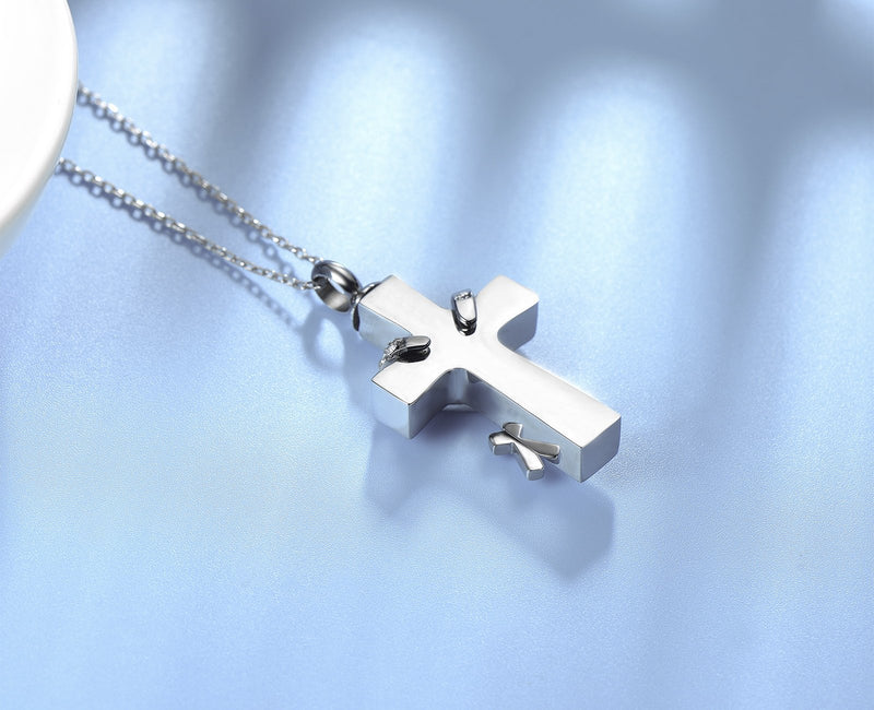 [Australia] - UNY Stainless Steel Memorial Pets Ashes Keepsake Pendant Unique Double Cross urn Cremation Pendant 