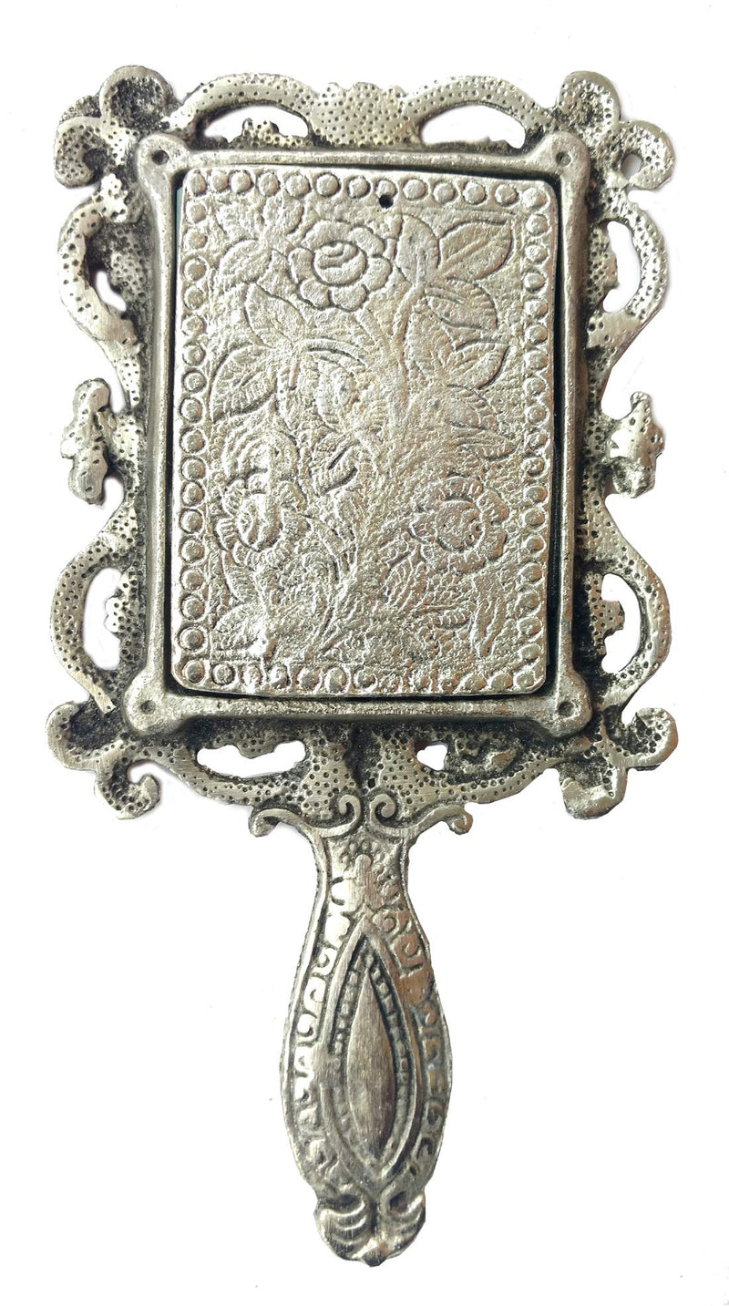 [Australia] - Rastogi Handicrafts German Silver Tone Purse Mirror Hand Mirrors Lovely Antique Actress Mack-up kit 