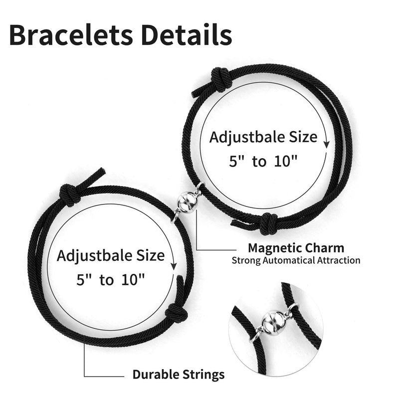 [Australia] - Lansabate Magnet Bracelet for Couples 2 Pieces Relationship Magnetic Bracelet Mutual Attraction Rope Braided Couple Bracelet Pinky Promise Friendship Bracelet for Best Friend Boyfriend Girlfriend Black+Black 