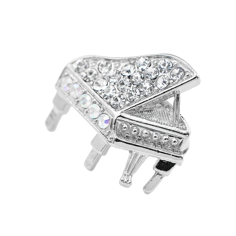 [Australia] - SpinningDaisy Tiny Jewel Crystal Grand Piano Brooch Pin Silver 