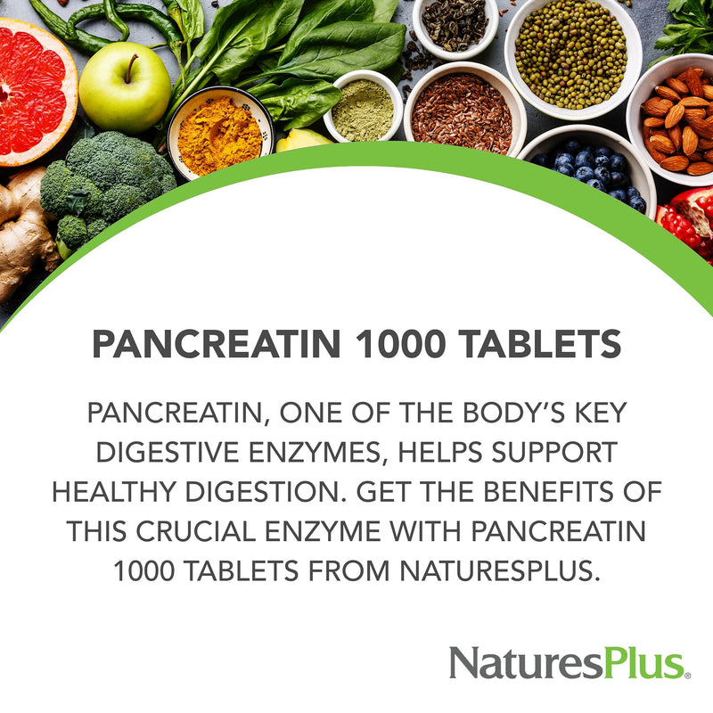 [Australia] - NaturesPlus Pancreatin - 1000 mg , 60 Tablets - Natural Digestive Enzyme Supplement for Gastrointestinal Support - Contains Amylase , Protease & Lipase - Gluten-Free - 60 Servings 