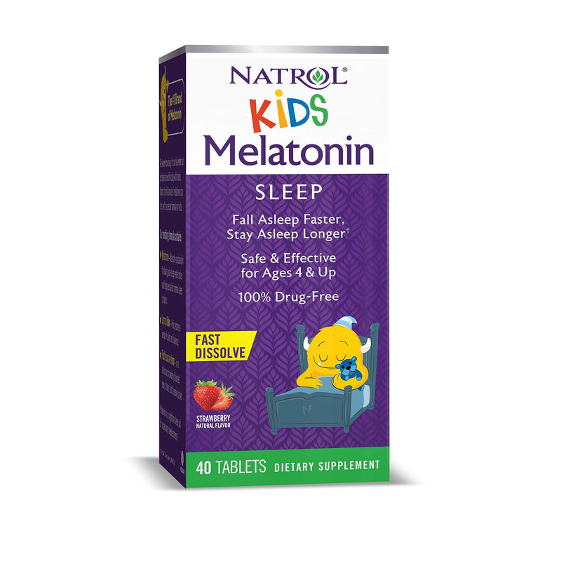 [Australia] - Natrol Kids Melatonin Fast Dissolve Tablets, Helps You Fall Asleep Faster, Stay Asleep Longer, Easy to Take, Dissolves in Mouth, for Ages 4 and Up, Strawberry Flavor, 1mg, 40 Count Fast Dissolve Tablet 