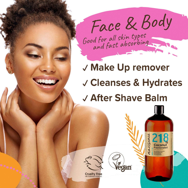 [Australia] - Naissance Liquid Fractionated Coconut Oil (No. 218) 1 Litre - 100% Pure Natural for Skin, Hair, Lip Gloss, Beauty, Recipes, Aromatherapy, Massage - Edible MCT Oil ‚Äì Cruelty Free, Vegan 