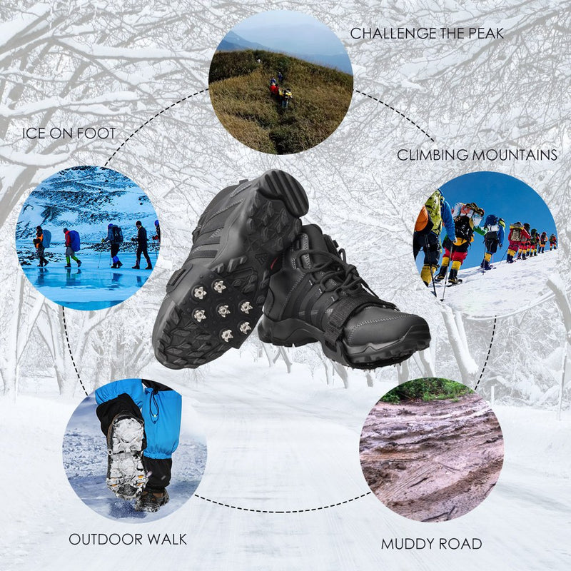 [Australia] - FANBX F Crampon Traction Cleats Anti-Skid Traction Grips Crampons Spikes 7 Point Cleats for Footwear for Walking, Jogging, Hiking, Mountaineering Ice Snow Grips Black 