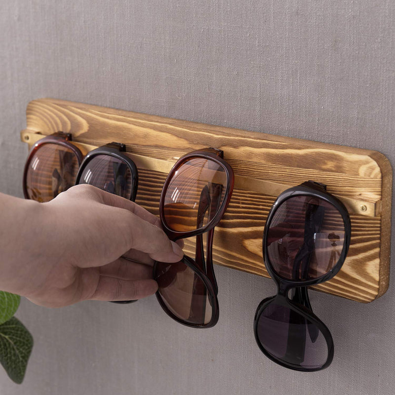 [Australia] - MyGift Rustic Burnt Brown Wood & Brass Tone Metal Wall Mounted Sunglasses Holder Display Organizer Rack 