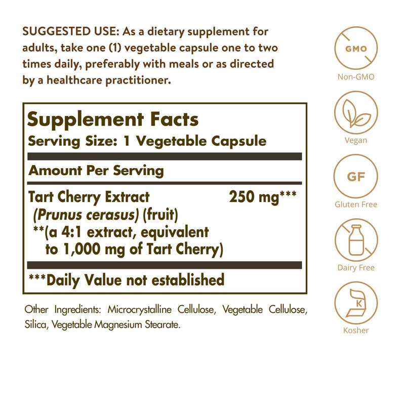 [Australia] - Solgar Tart Cherry 1000 mg, 90 Vegetable Capsules - Antioxidant with Quercetin, Chlorogenic Acid & Anthocyanins Compounds - Non GMO, Vegan, Gluten Free, Dairy Free - 90 Servings 