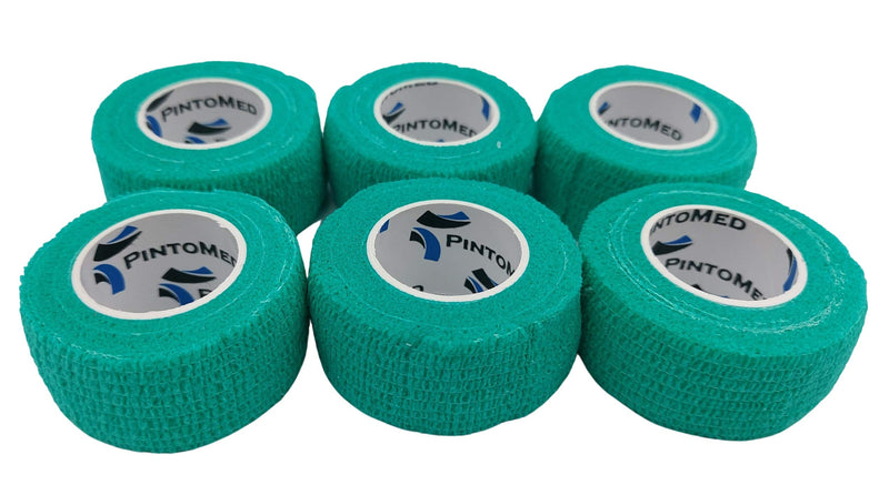 [Australia] - Pintomed - Green Cohesive Bandage Stretched 6 Rolls x 2.5cm x 4.5mts Self-Adhesive Flexible Bandages, Professional Quality, First Aid Sports Wrap Bandages - Pack of 6 
