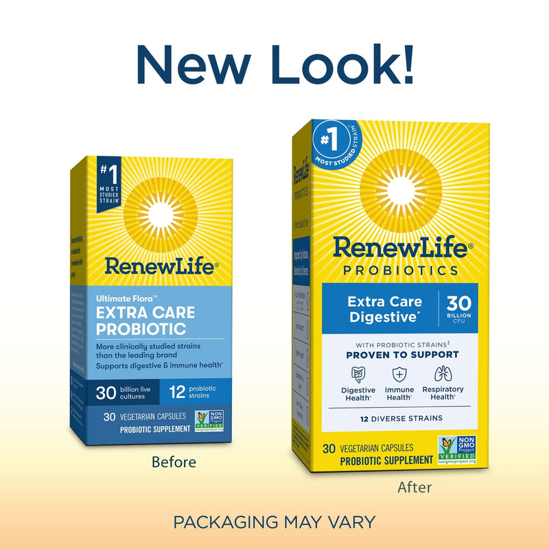 [Australia] - Renew Life Probiotics 30 Billion CFU Guaranteed, 12 Strains, For Men & Women, Shelf Stable, Gluten Dairy & Soy Free, 30 Capsules, Ultimate Flora Extra Care - 60 Day Money Back Guarantee 30 Count (Pack of 1) 