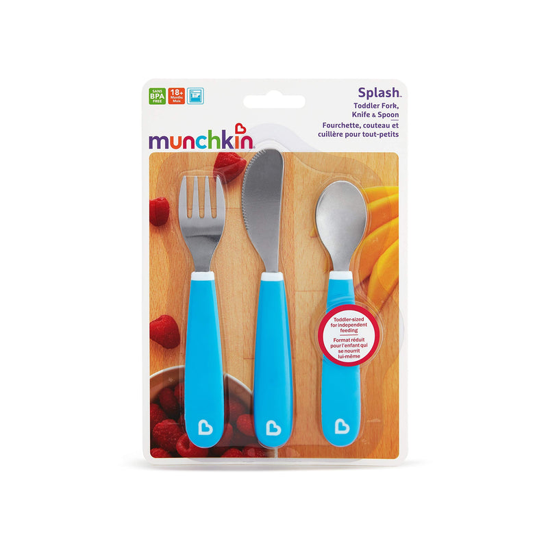 [Australia] - Munchkin Splash Toddler Cutlery Set (Fork, Knife & Spoon), Blue 3 Count (Pack of 1) 