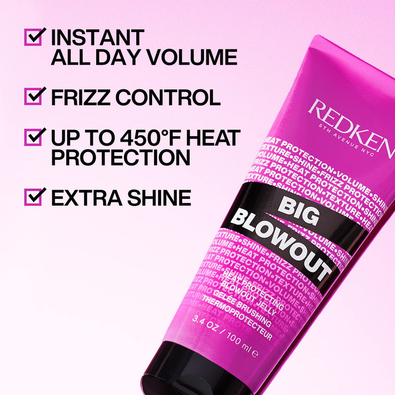 [Australia] - Redken Big Blowout Heat Protection Jelly Serum for All Hair Types | Volume for Fine Hair | Blowdry Gel, 3.38 fl. oz. 