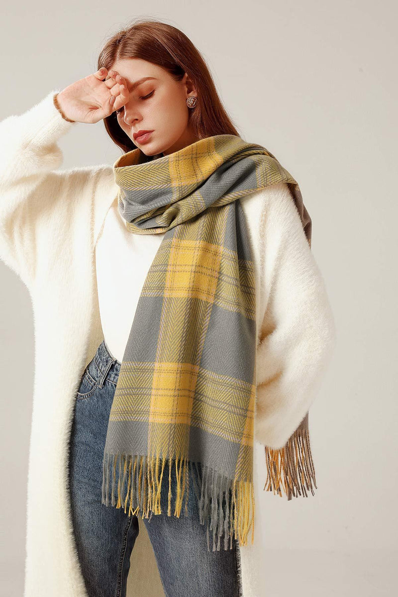 [Australia] - Longwu Women Soft Cashmere Wool Scarf Large Pashminas Shawl and Wrap Warm Stole Blanket Syf06 Yellow 