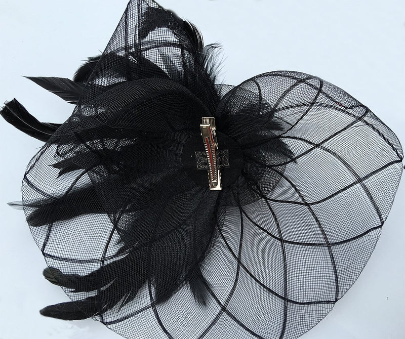 [Australia] - Vivivalue Women Veil Net Fascinator Flower Hats Fascinator Felt Mesh Feather Hair Clip 4 