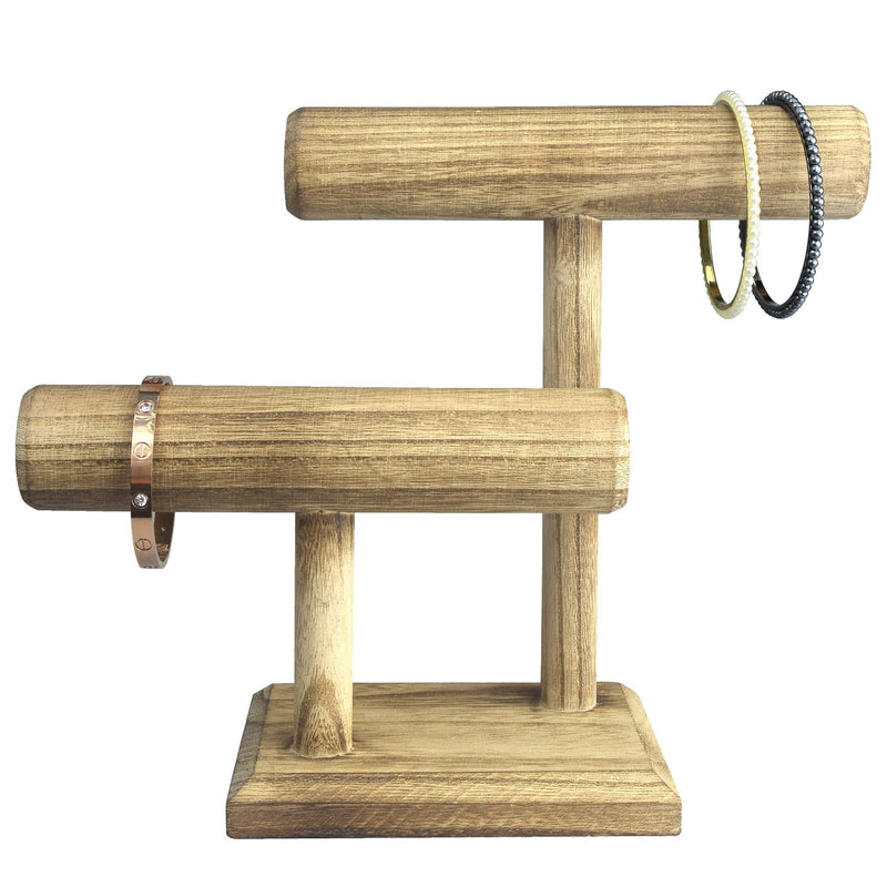 [Australia] - Ikee Design 2 Tier Wooden Jewelry Bracelet Watch Display Tower, Bangle Scrunchie Necklace Holder Storage Stand, 7 3/4"W x 4 1/4"D x 9 1/2"H, Oak Color 
